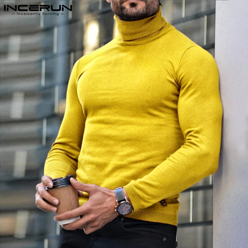 INCERUN Mens Long Sleeve Turtleneck Skinny T Shirts Casual Muscle Fitness Pullover Top (Clearance Sale)