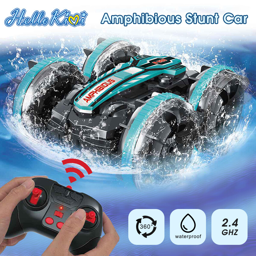 HelloKimi Toy Amphibious Stunt RC Car Remote Control Car 2.4G Water Land 2-in-1 Double Sided Drift Car 360 Degree Rotation Vehicle All Terrain Available Tumbling Driving Children's Electric Toys for C