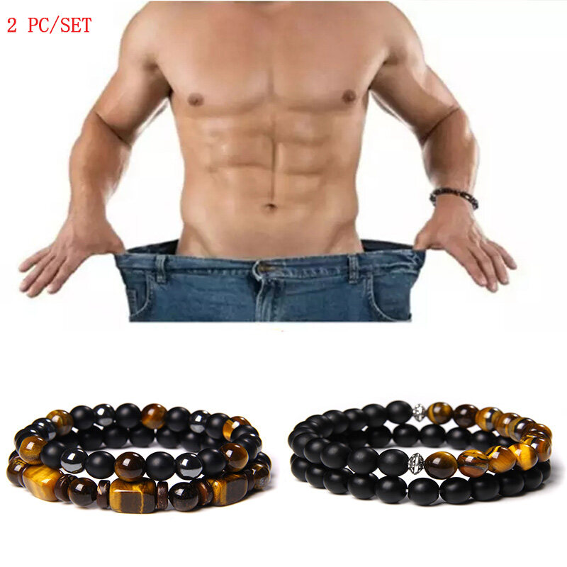 2PC/set Tiger Eye & Hematite & Black Obsidian Bracelets Men Women Natural Stone Magnetic Therapy Weight Loss Bracelet