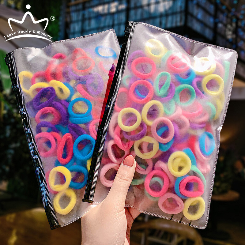 100Pcs/Pack Baby Hair Bands Cute Colorful Elastic Rubber Girl Kids Hair Rope Lovely Ponytail Holder Hair Ties Hair Accessories