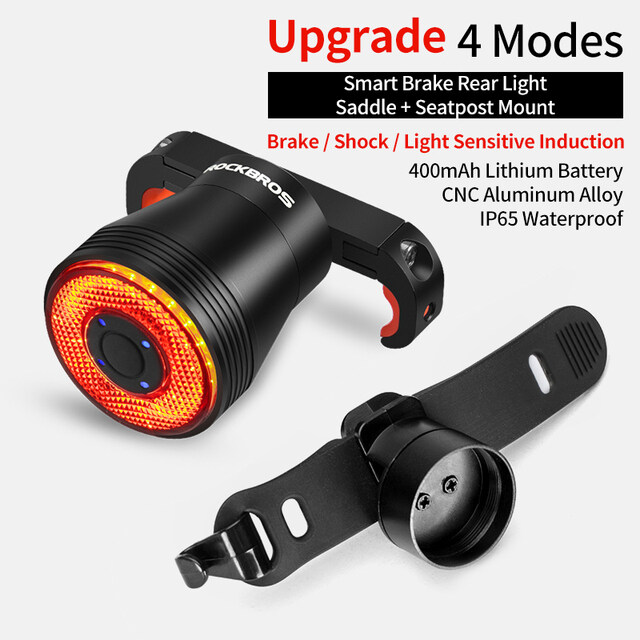 ROCKBROS Bicycle Smart Auto Brake Sensing Light IPx6 Waterproof LED Charging Cycling Taillight Bike Rear Light Accessories