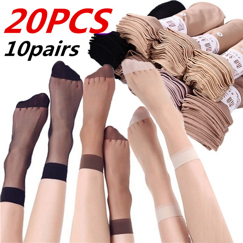 20Pcs Ultra-thin Transparent Crystal Silk Socks Stockings High Elastic Black Nylon Short Socks Women Ankle Socks