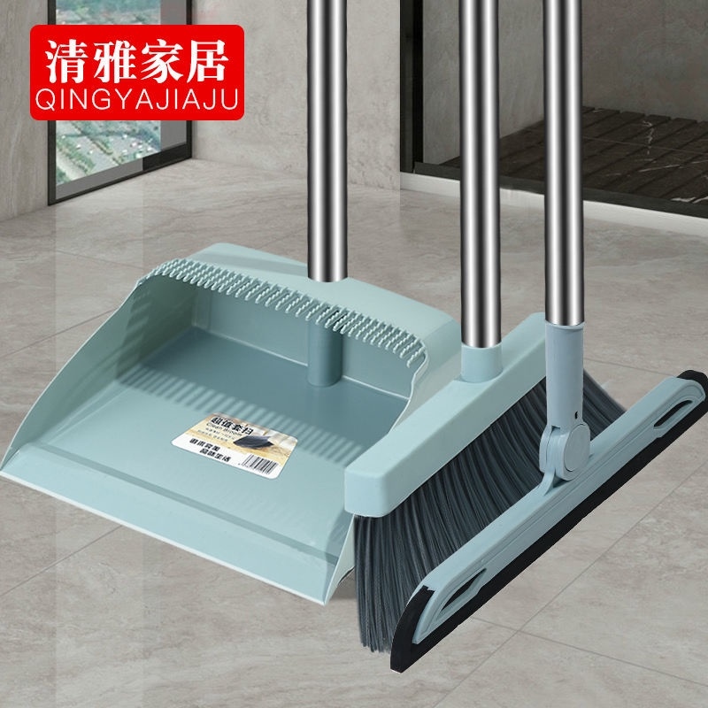 ♨  Broom Dustpan Set Household Dustpan Broom Single Rotating Wiper Blade Non-Stick Head Hair Wet and Dry Broom/Rotatable Broom and Wind Proof Dust Pan with Broom Comb