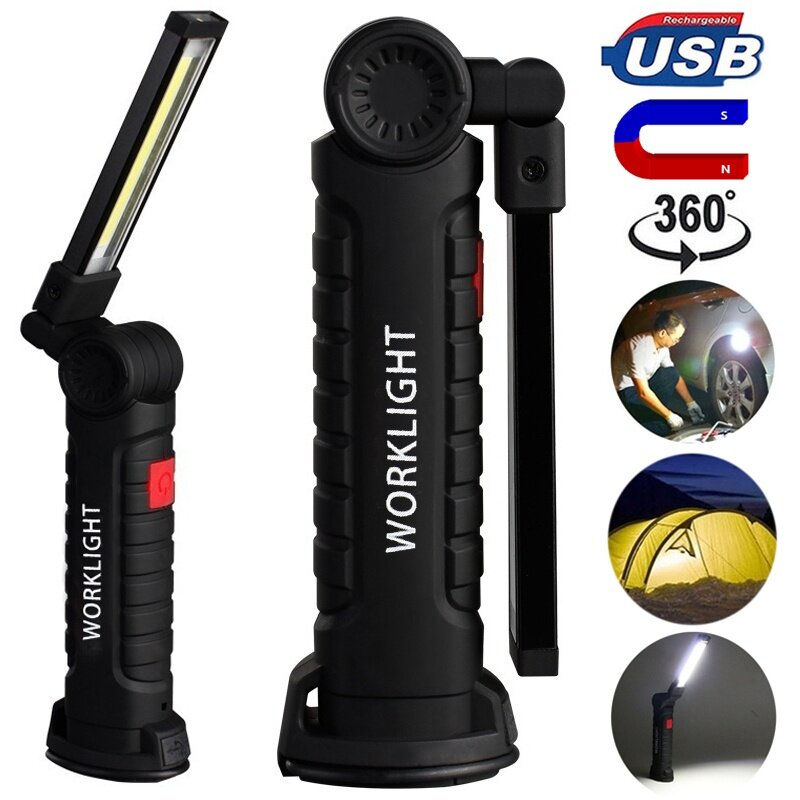 A-Mio Handheld 5 Mode COB Flashlight Cordless Rechargeable Magnetic LED Torch Flexible Inspection Lamp Work Light for Outdoor Camping Car Truck