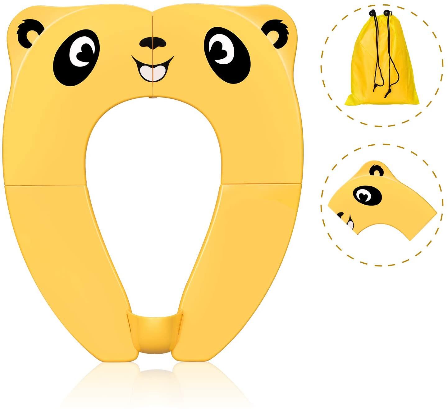 Travel Potties,Toddler Potty Seat Cover Travel Portable Potty Seat for Kids Non-Slip Foldable Toilet Seat Pad with Carry Bag &amp; Splash Guard Yellow