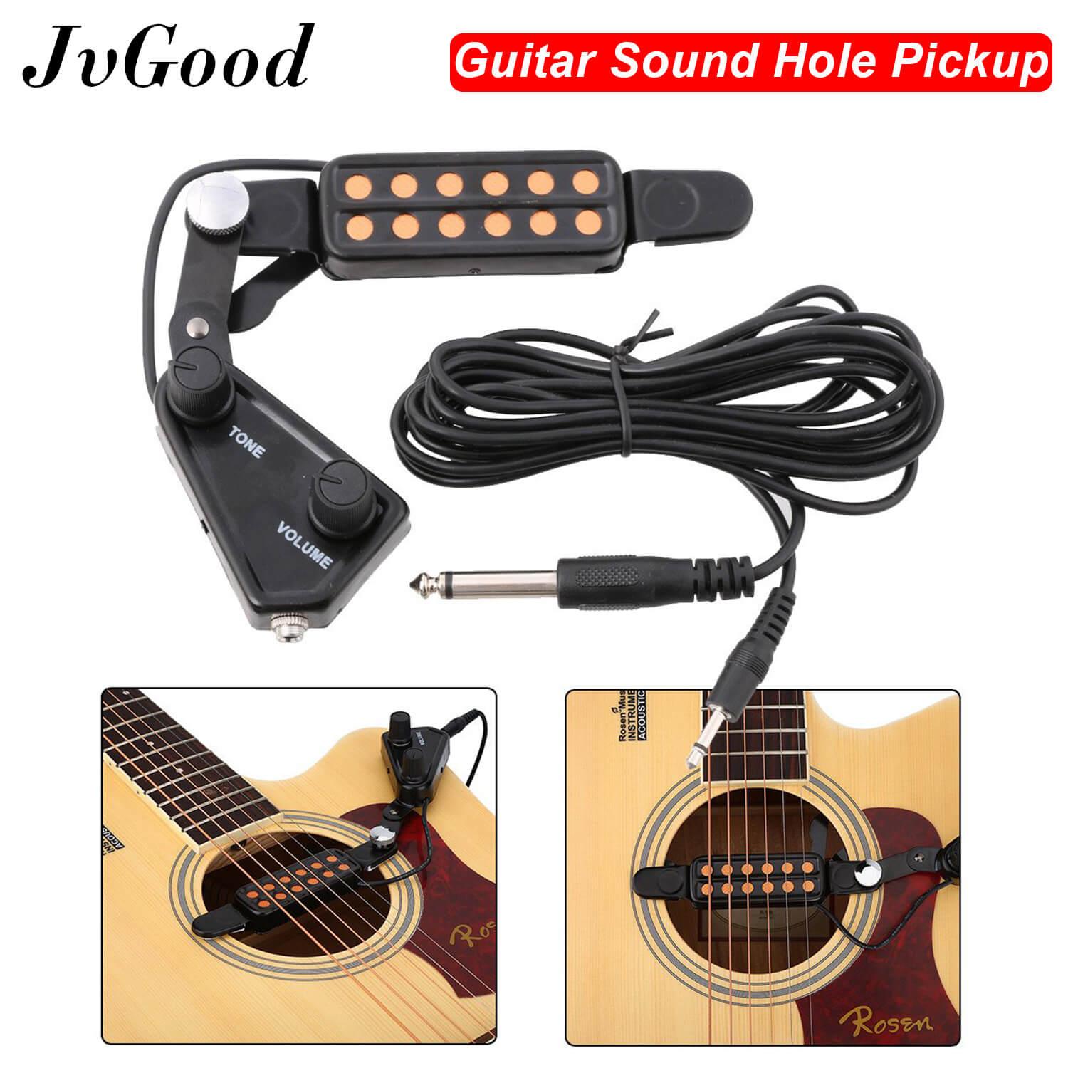 JvGood 12-hole Acoustic Guitar Sound Hole Pickup Magnetic Transducer with Tone Volume Controller Audio Cable