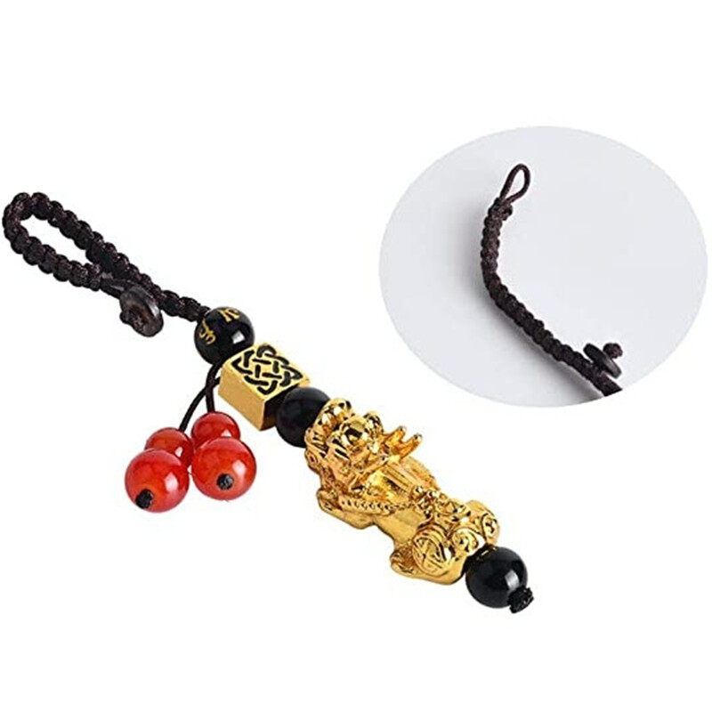 Feng Shui Lucky Wealth Keychain Ornament Pi Xiu Pi Yao Black Beads Obsidian Charm for Men Women Adjustable