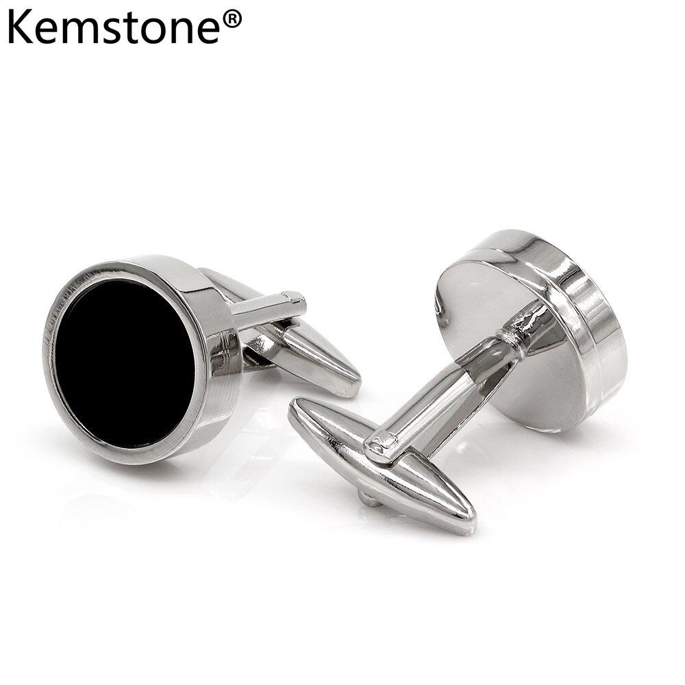 Kemstone Round Cufflinks Black Onyx Inlaid Jewelry for Men