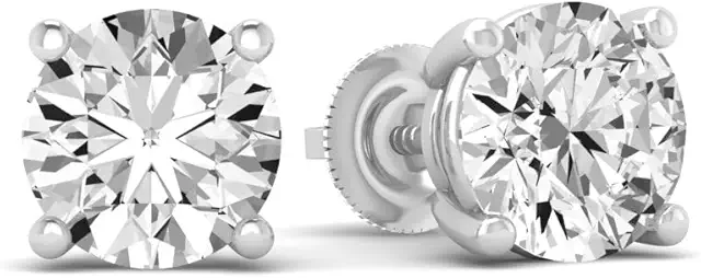 1/2 Carat - 5 Carat Lab Grown Diamond screw back Earrings| 14K White Gold Four prong Lab-Grown Diamond Solitaire Stud Earrings