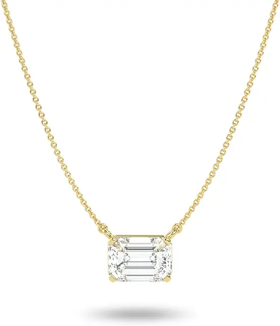 IGI Certified 1/4 to 3 Carat Emerald Cut Lab Grown Diamond Horizontal Solitaire Pendant Necklace for Women I 14k Gold