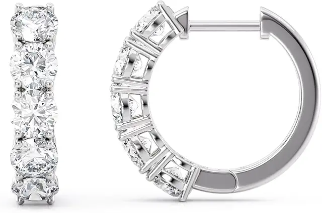 1 to 4 Carat Lab Grown Diamond 5 Stone Hoop Earrings for Women I 14k White and Yellow Gold Hoops (E-F, VS1, cttw)