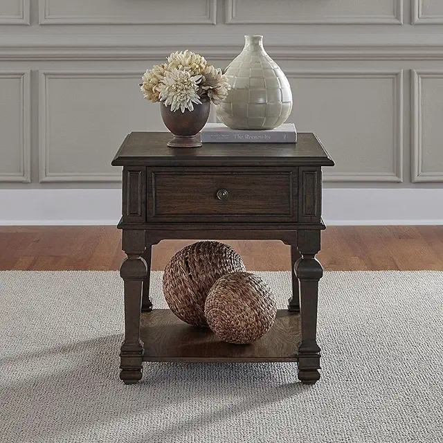 Liberty Furniture Provence Park Drawer End Table for Living Room - Chateau Brown